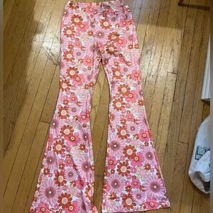 Pink floral wide legs 60s pants